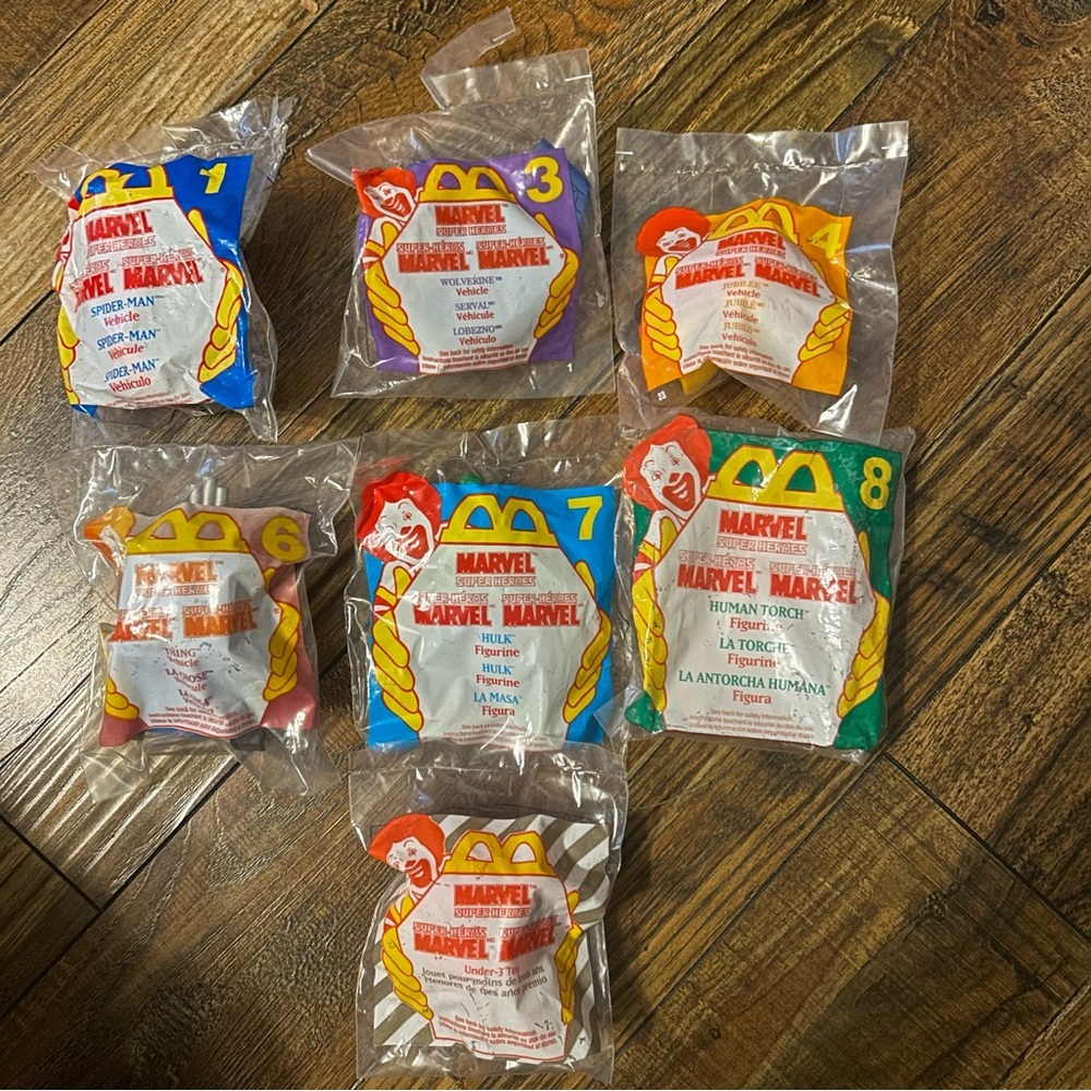NIP Marvel (lot of 7) 1996‎ Vintage McDonalds Happy Meal Toys Sealed Unopened